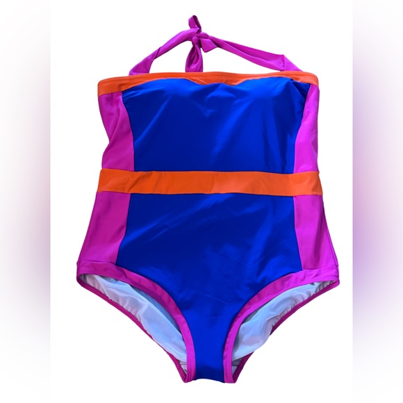 Boden Other - Plus-size Halter One-Piece Swimsuit - Blue, Pink, and Orange - NWT